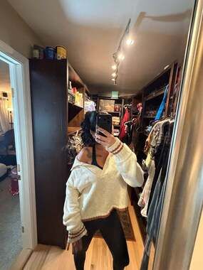 Miou Muse Knit Sweater Size L Off Shoulder Cream Brown Striped